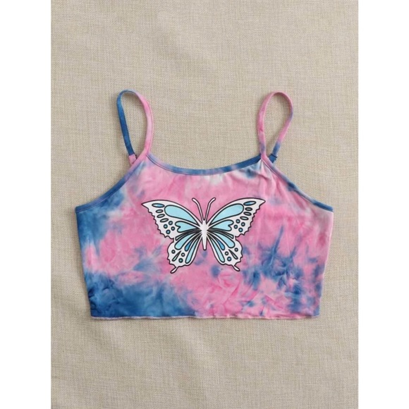 Butterfly Blue & Pink Tye Dye Crop Cami 🦋 - Picture 3 of 6